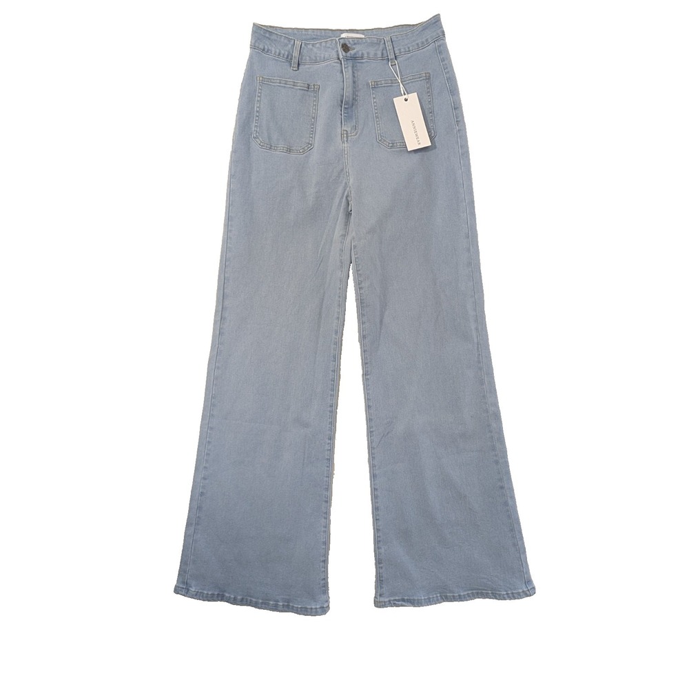 Anniewear Wide Leg High Rise Jeans Womens XL Blue Stretch Boho Coastal Casual